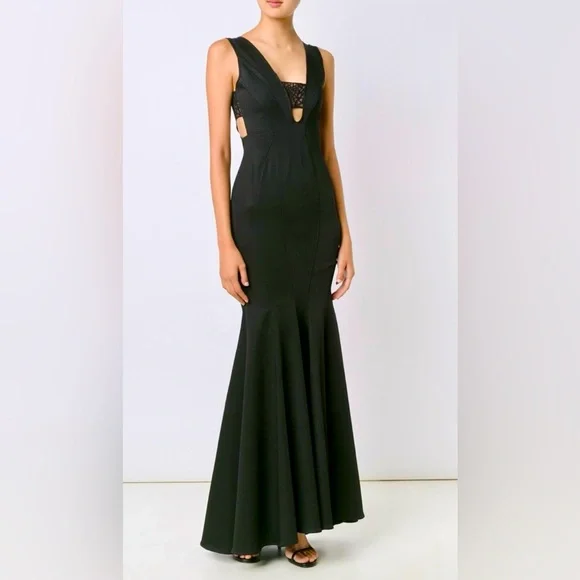 Zac Posen | Dresses | Zac Posen Nwot Black Ribbed Alessandra Mermaid Gown  With Cutouts Size 8 | Poshmark